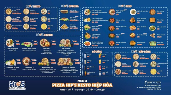 Menu của cửa hàng pizza nhượng quyền Hip’S Resto Hiệp Hòa
